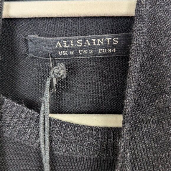 ALLSAINTS | Black Drina Wool Draped Long Sleeve Dress Size US2 - Picture 6 of 15